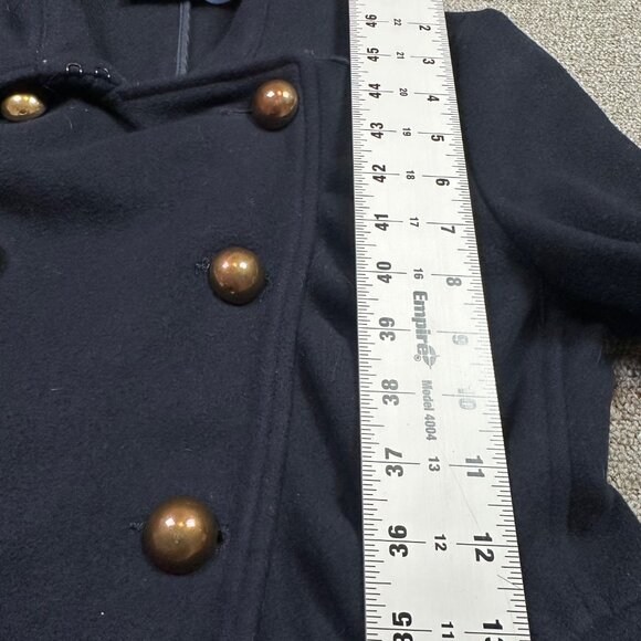 SUNNER Ruffle Trim Military Brass Button Wool Cashmere Blend Coat Navy Blue Sm - Picture 5 of 6